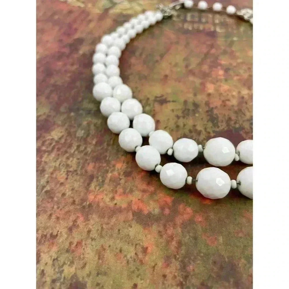 VTG Hobe White Glass Bead Necklace Layered Signed 16" 1960's Rare - Picture 15 of 15